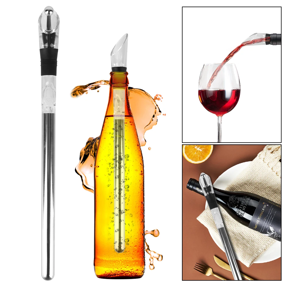 Wine Cooler Set Wine Bottle Cooler Stick Stainless Steel Cooler Rapid Iceless Wine Chilling Rod Aerator Pourer Ice Chil Bar