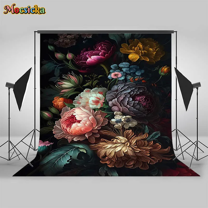 Mocsicka Floral Newborn Photography Backdrops Hand Drawn oil painting Artistic Background Photoshoots Girl Photo Prop Banner