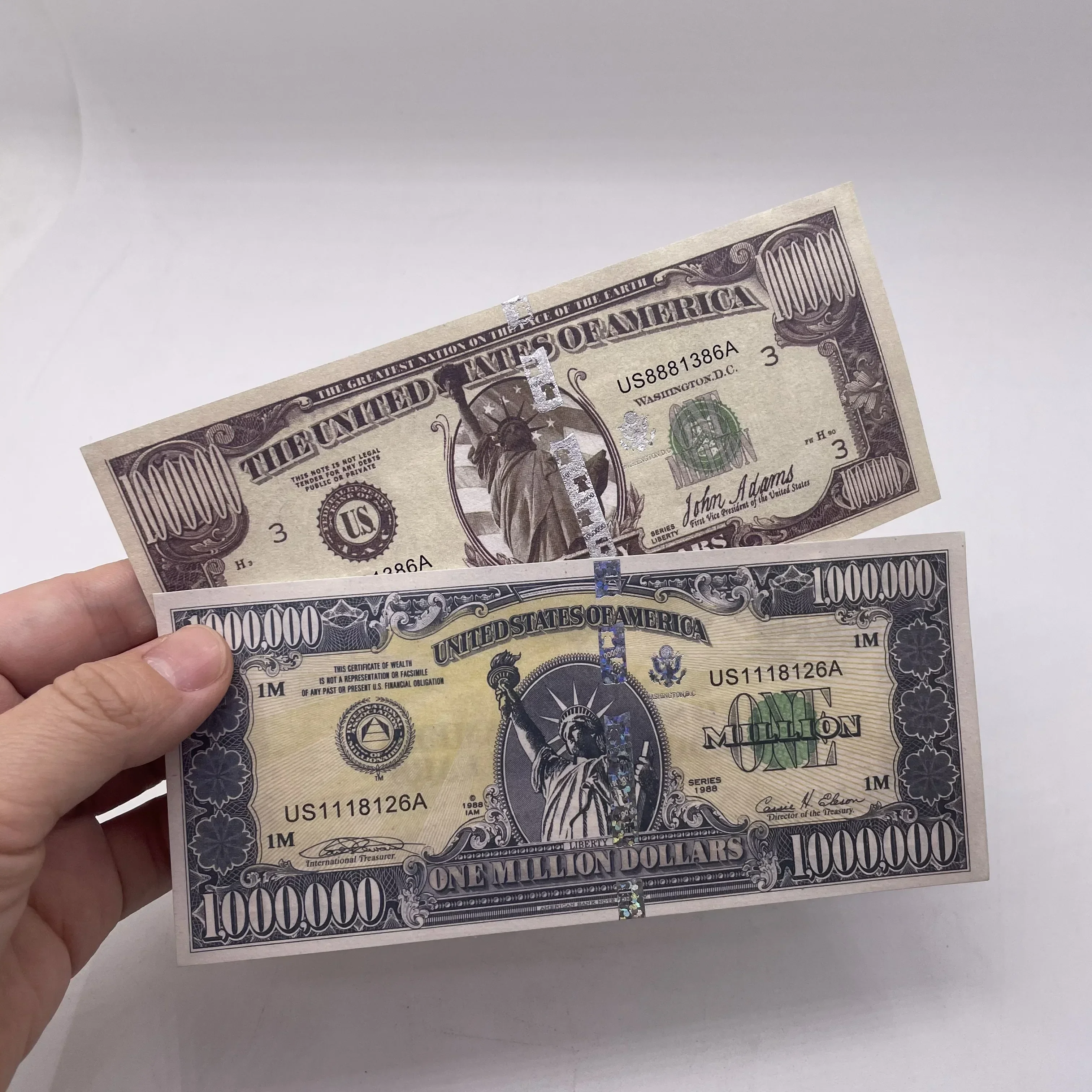 الحرف الرائعة 10 قطعة/100 قطعة الأمريكية مليون دولار ورقة تمثال الحرية الأشعة فوق البنفسجية المضادة للتزييف الرقم التسلسلي الأوراق النقدية #2