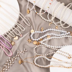 Luxury Pearl Stone Shell Pendant Necklace for Women Summer Star Heart Chain Choker Necklace Bohemian Jewelry Gift Kpop Collar