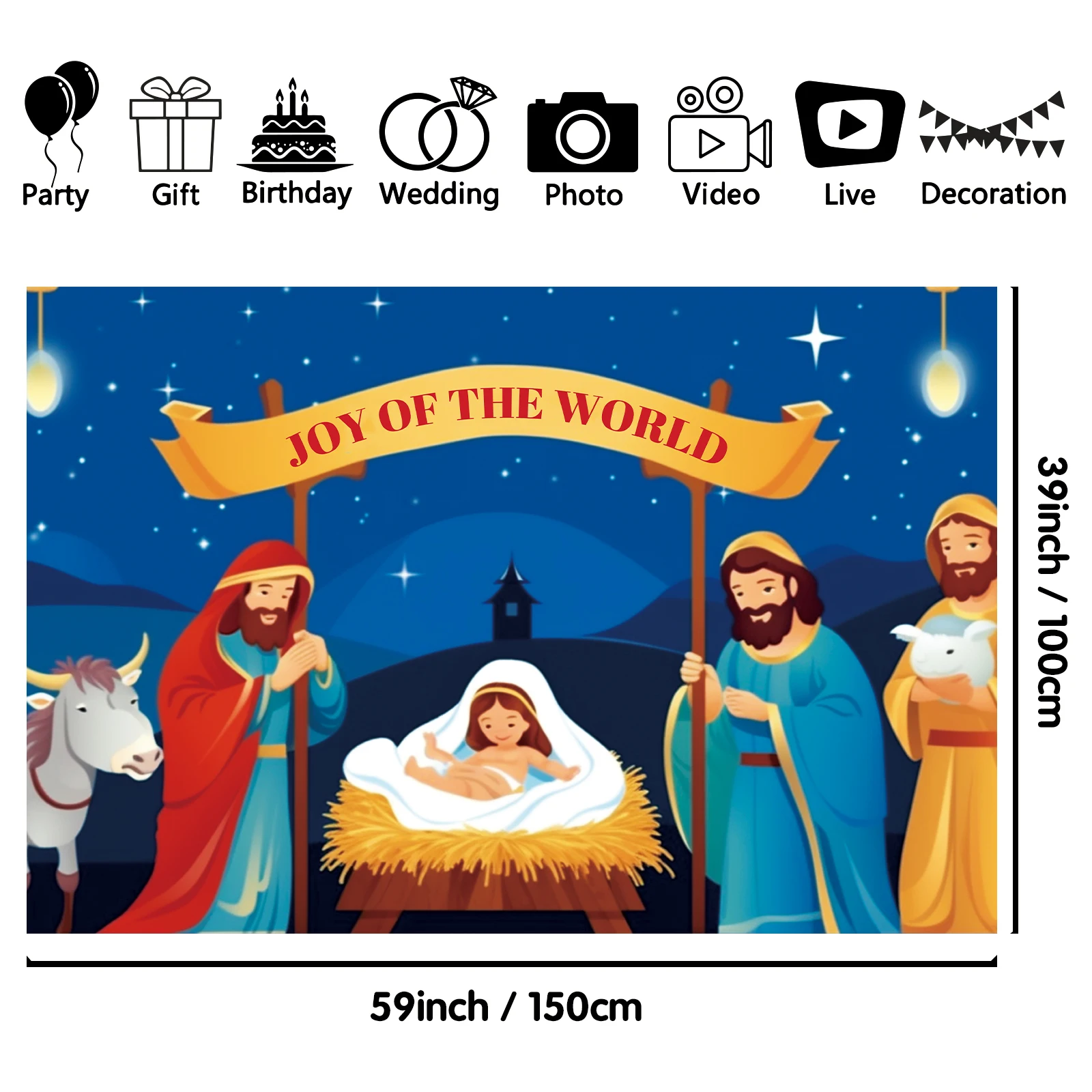 1PCS 100x150cm Nativity(3) Theme Backdrop,Photography Background,Used To Gifts,Activities Or Other Party Decoration