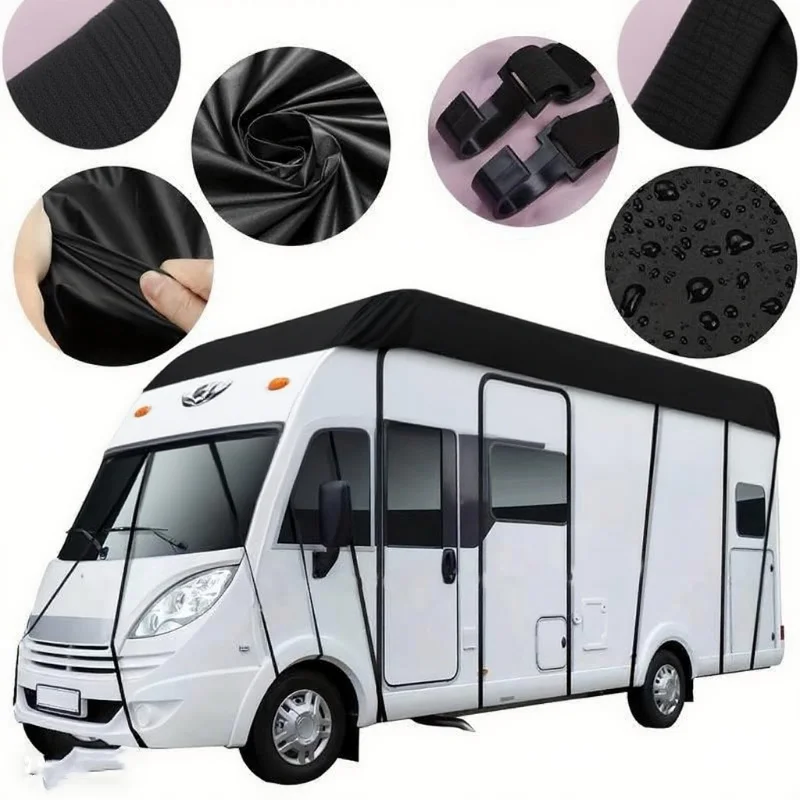 

Universal Oxford RV Roof Cover Waterproof 5/6.5/7.5/8.5x3M Protection Cover Dust Strip Reflective Strip Camping Trailer RV Cover