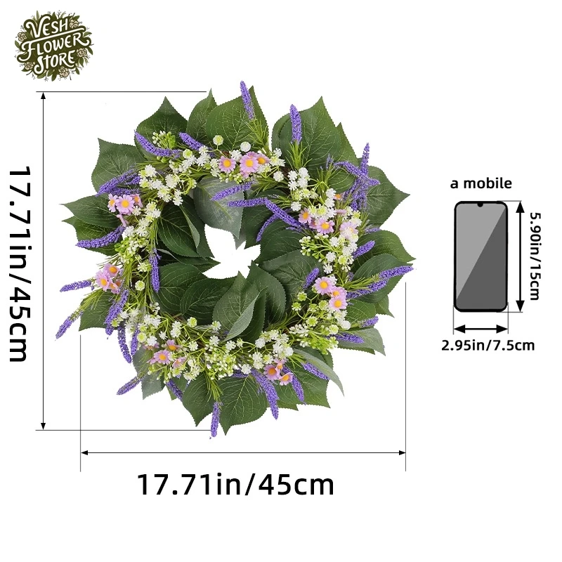 1PC Spring Artificial Green Leaf Lavender Wreath Home DIY Outdoor Patio Door Hang Wedding Party Fence Photography Window Decor