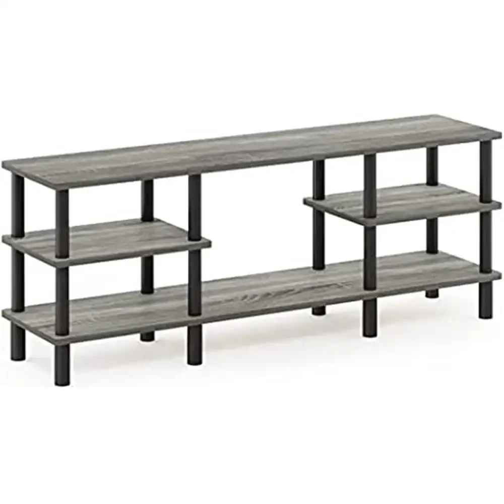 

3-Tier Wide Shelf TV Stand 55'' TVs French Oak Grey/Black Stylish & Functional Sturdy Holds up to 40 lbs on Top and Bottom