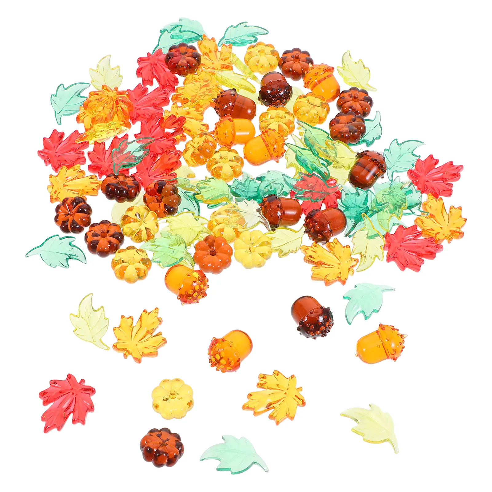 

100Pcs Acrylic Fall Vase Fillers Mini Pumpkins Acorns Maple Leaves Thanksgiving Table Centerpieces Autumn