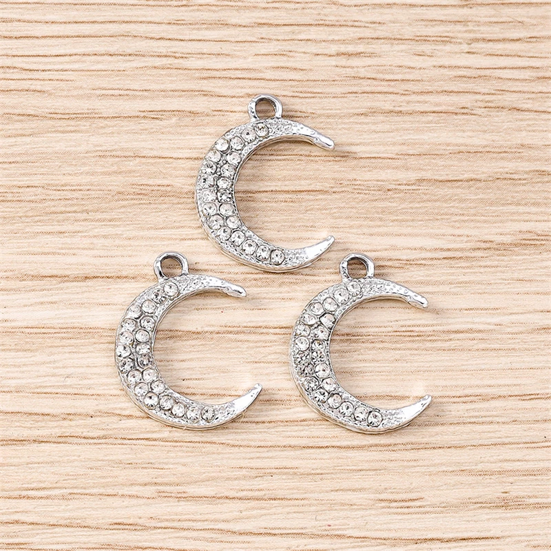 10 Stück 14 x 18 mm niedliche Kristall-Metall-Mond-Charms-Anhänger für die Herstellung von Tropfen-Ohrringen, Halsketten, Armbändern, DIY-Handwerk, Schmuckzubehör – Detail 4