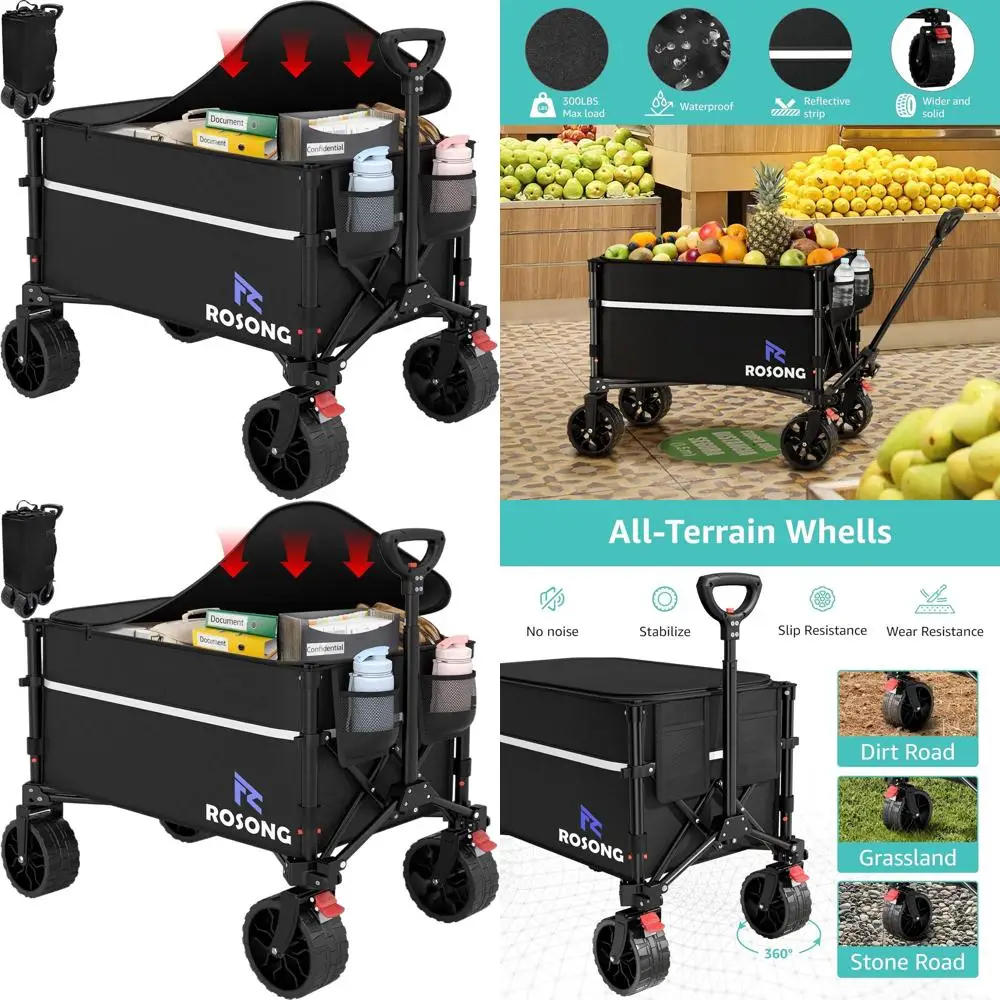 

Складной сверхмощный универсальный тележка с колесами, емкостью 120 л, черный чехол, идеально подходит для продуктов, занятий спортом, сада, покупок, кемпинга