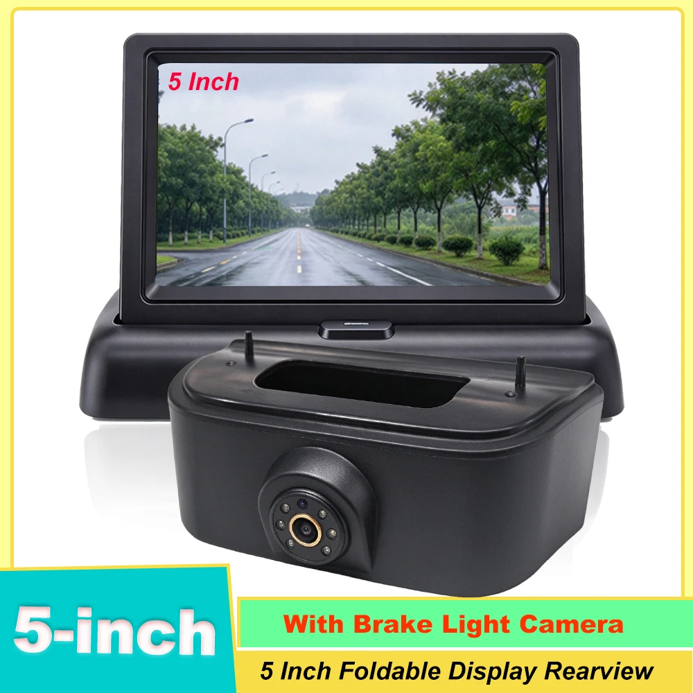DIYKIT 5inch Foldabel IPS AHD Rear View Car Monitor Backup Monitor Brake Light Backup Camera Kit