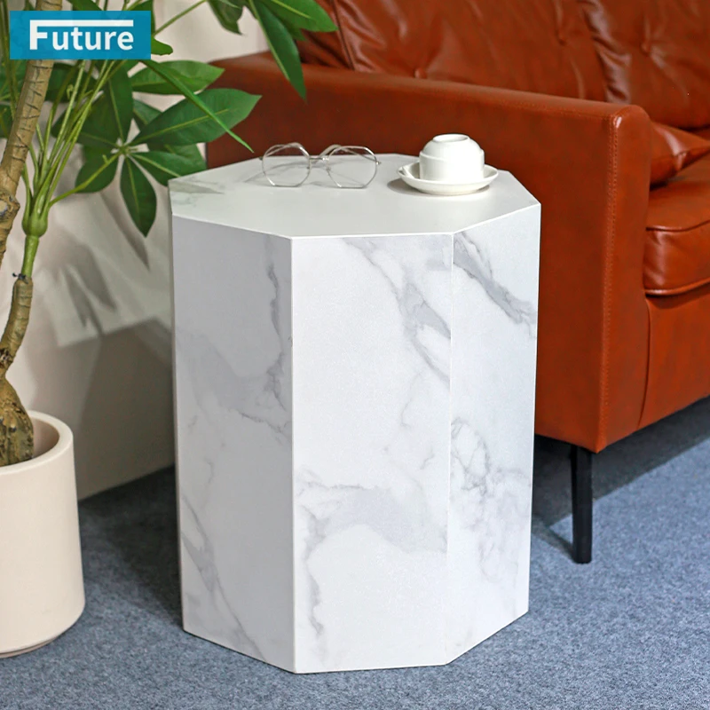 Luxury Natural Furniture Calacatta White Sintered Stone Polygon Top Side Tea Console Table for Apartment Villa Hotel Living Room