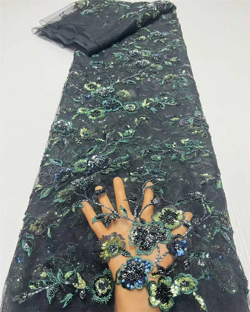Luxurious African Groom Sequins Lace Fabric High Quality 2025 French Embroidery Beaded For Nigerian Wedding Party Dress