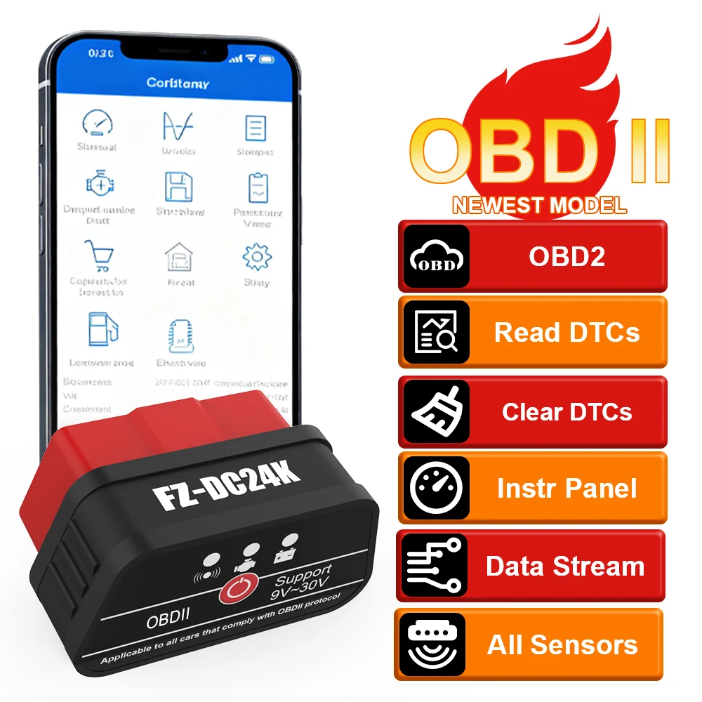 

OBD2 Инструмент диагностики неисправностей автомобиля Сканер OBD II Автоматический считыватель кодов AM2 Smart Read Clear The Fault Codes Многофункциональный Bluetooth