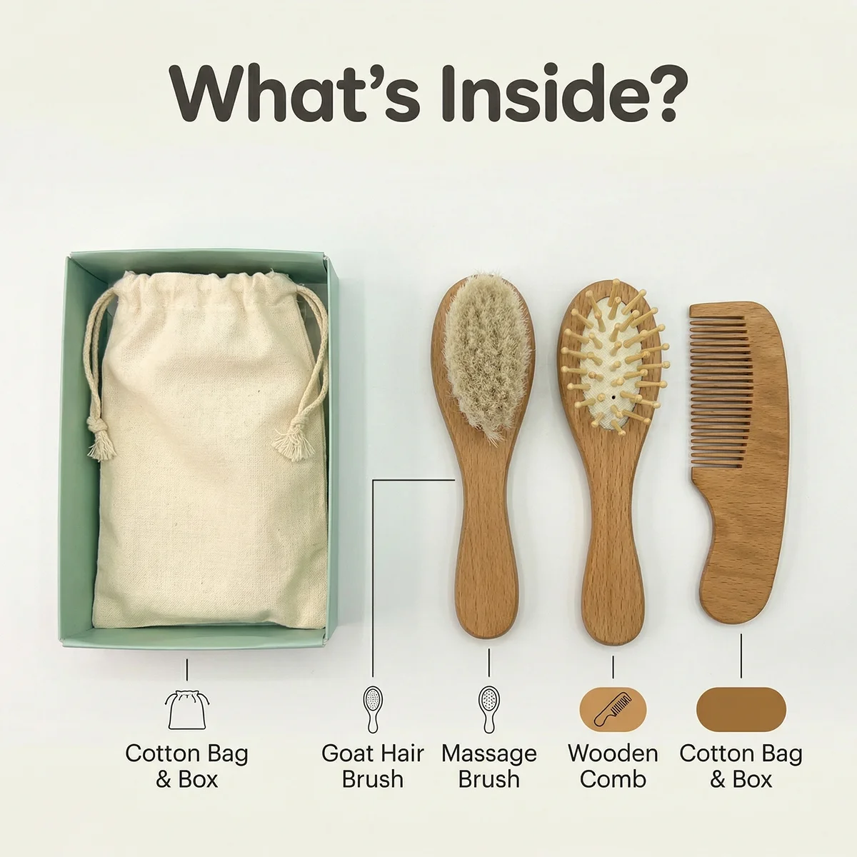 3pcs Newborn Wooden Wool Brush Set with Portable Bag and Gift Box,Include Wool Brush and Comb,Head Massage Comb,Travel Essential
