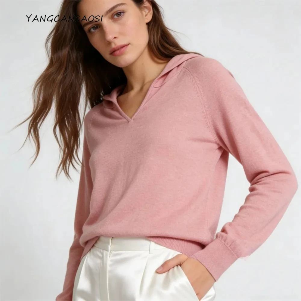 Pull tricoté Simple en soie de mûrier 64% naturelle, haut polyvalent à capuche de couleur unie pour femmes, vêtements de printemps 2026