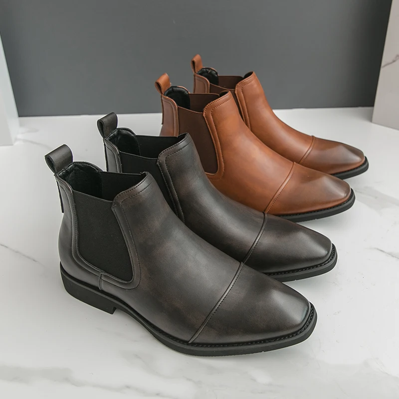 

Size 38-46 Business Men Chelsea Leather Boots American Casual Comfortable Business Office Brand Boots Social Boots Black Brown
