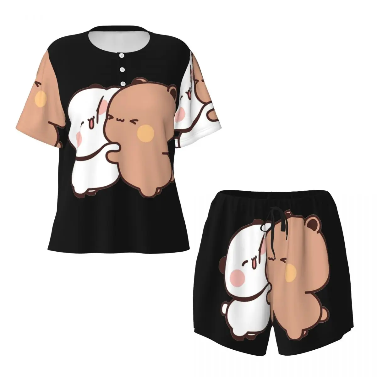 Bear And Panda Bubu Dudu Balloon Round Neck Short Sleeve Nightgowns for Sleeping Sleepshirts Women Loose Pajama Set Short Pants