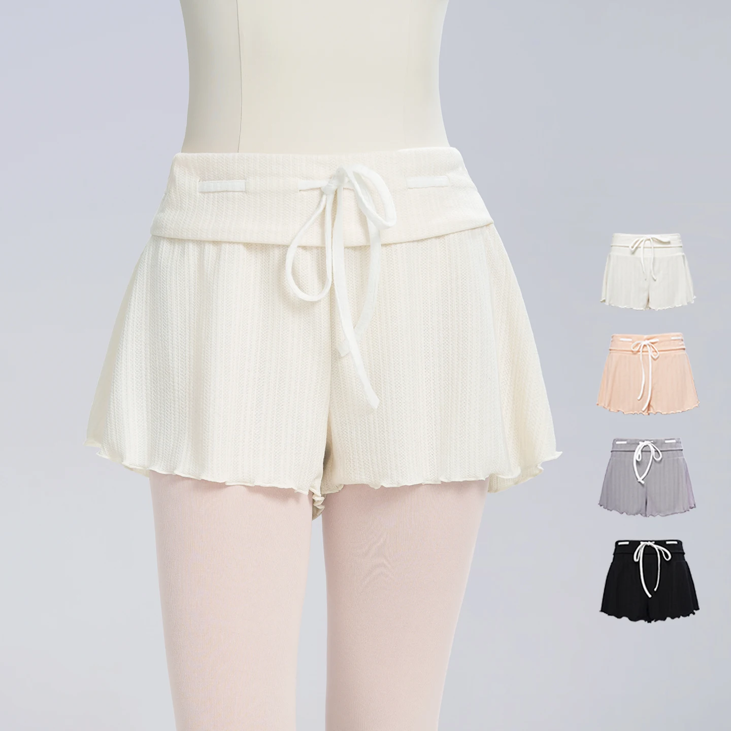 

Girls Women Ribbed Lace-up Shorts Dance Shorts Teen High-waisted Athletic Joggers Yoga Short Pants Contrast Color Ballet Shorts