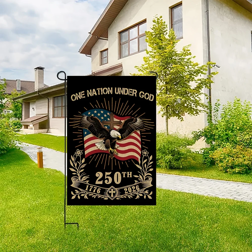 Bandera de Jardín de Doble Cara con la Bandera de la Independencia Americana del 250 Aniversario, 1776-2026 | Cruz de águila, sin incluir el mástil de la bandera