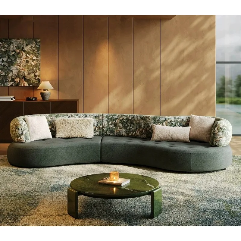 French cream wind curved sofa, fabric jacquard creative designer, large flat floor living room high-end home
