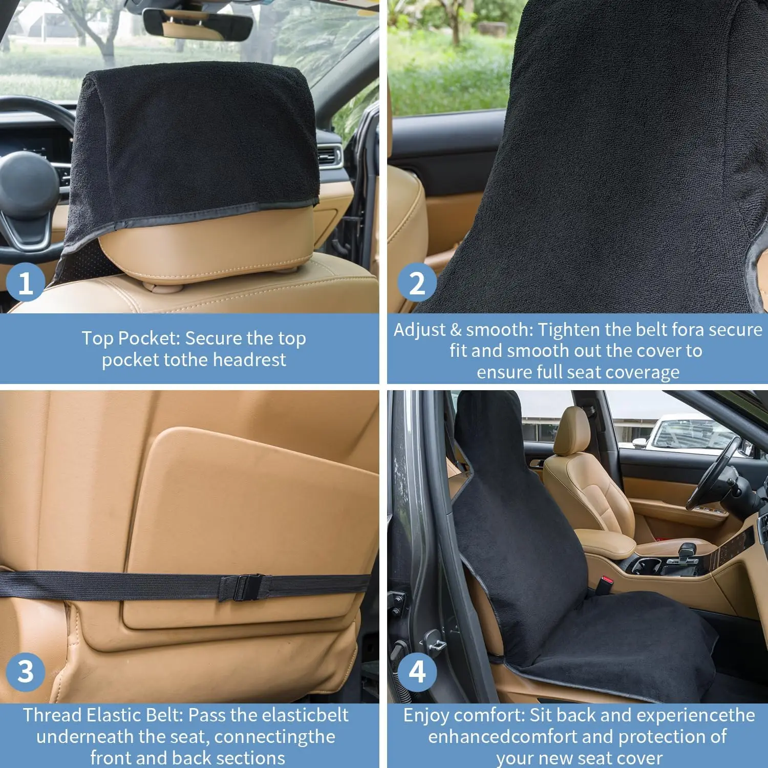 Umbrauto Car Seat Cover Towels Front Seats, Waterproof Sweat Car Seat Towel Protector After Gym Post Workout Athletic, SUV Truck Seat Towel Cover for Running Swimming Beach and Hiking,Black view 7