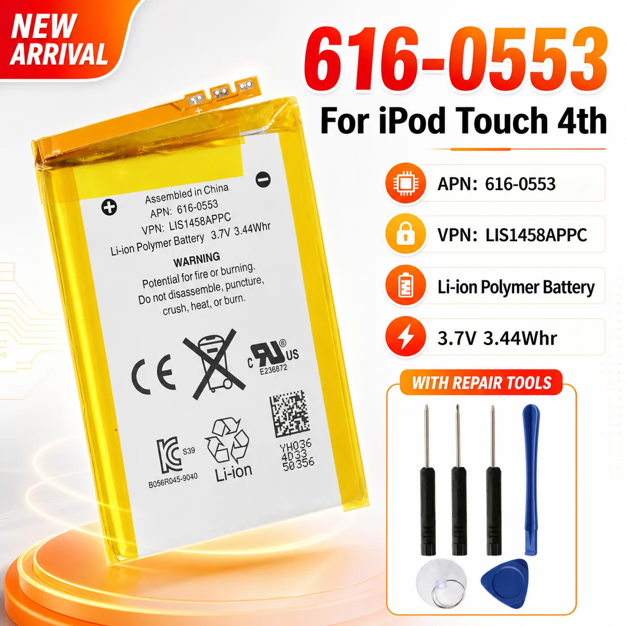 Premium Internal Li-Polymer Replacement Battery 616-0553 LIS1458APPC For iPod Touch 4th Gen 4 4G with Free Tools