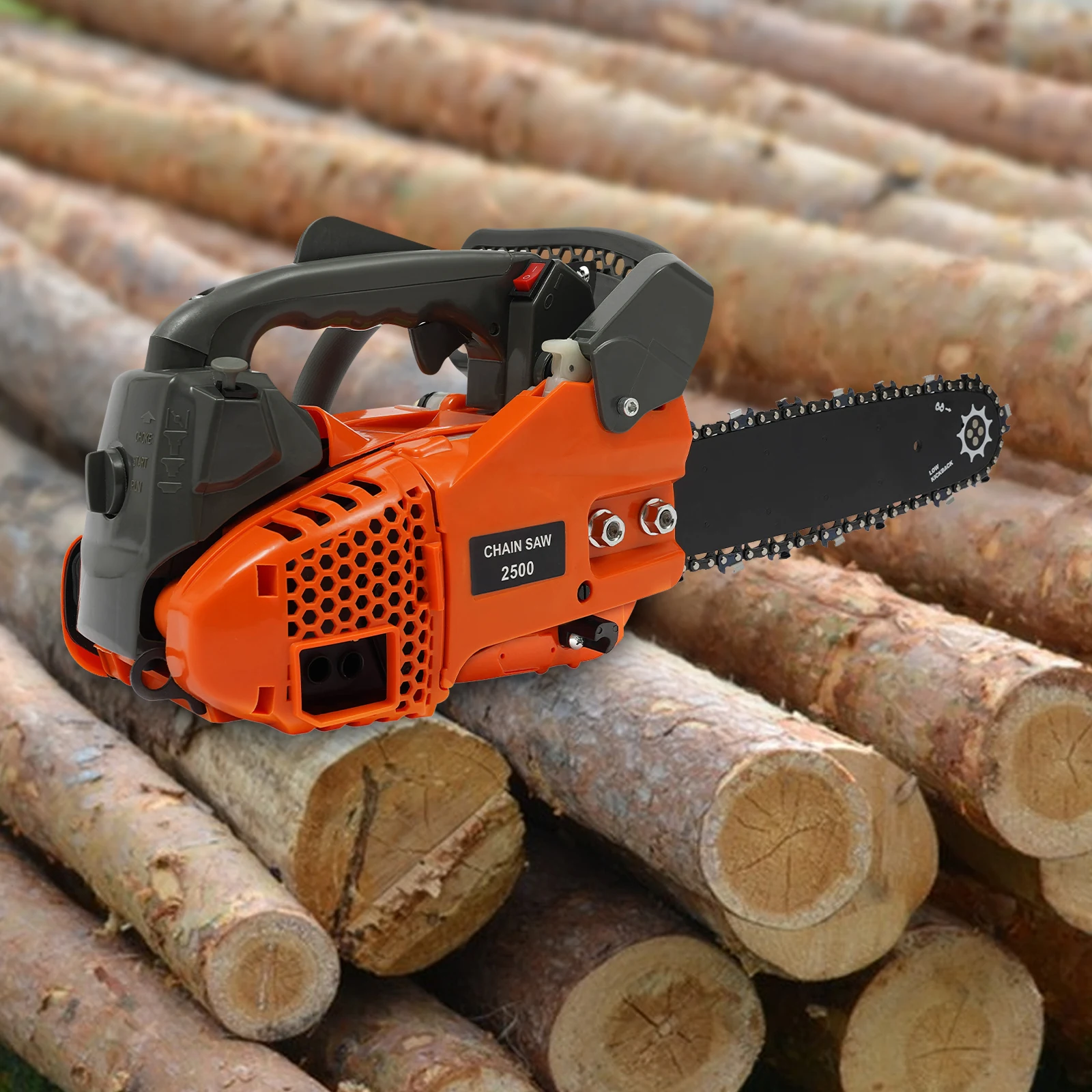 

12-дюймовая бензиновая бензопила, 2-тактная бензопила с верхней ручкой 25,4 куб.см, 900 Вт, 1,22 л.с., 9000 об/мин, ручной запуск для резки древесины и обрезки деревьев