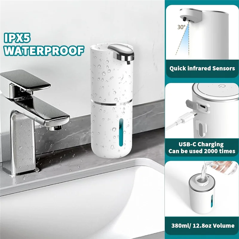 

FAST-автоматический дозатор мыла 380 мл бесконтактный дозатор жидкого мыла USB перезаряжаемый дозатор пенного мыла для ванной комнаты