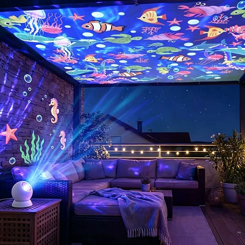 /PFU/LED Rotating Starry Ocean Projector Light Dynamic Projection Night Lamp with Timer for Bedside Wedding Gift