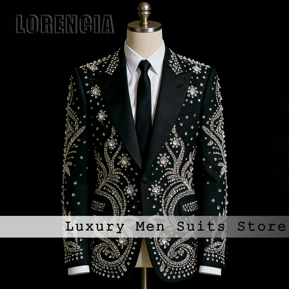 

Glitter Crystal Men Suits 2 Pcs Shiny Diamond Tuxedo Evening Party 2025 Male Prom Customized Blazer Pants traje hombre moderno