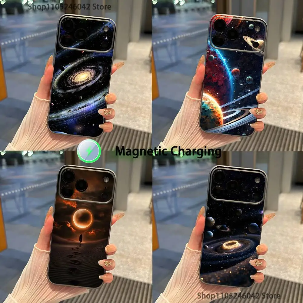 

Space For Galaxy Universe Shockproof Transparent gray Phone Case For iPhone 17,16,15,14,13,12,11,Pro,Max,Plus,Magnetic Charging