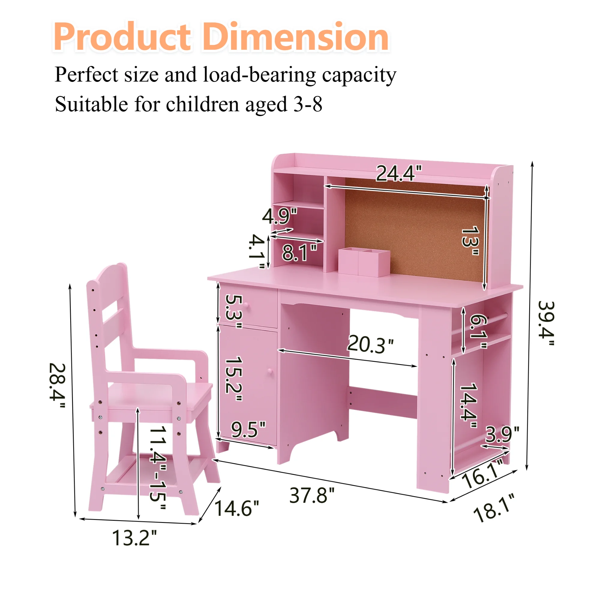 Desk and Chair Set,Children Wooden School Learning Table with Drawer & Storage Cabinets, Student Writing Computer Workstation for Bedroom&Study Room,Ideal for Boys and Girls Ages 3-8