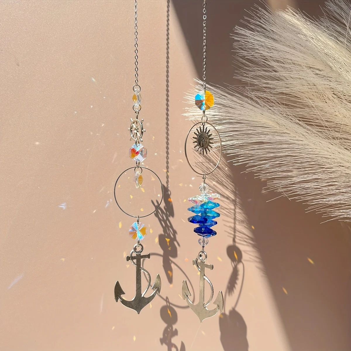 1pc alloy ship wheel boat anchor crystal pendant garden sun catcher pendant home crystal wind chime decorative charm