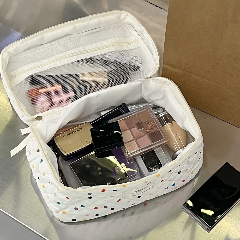 Women Colorful Dots Tote Makeup Storage Bag Portable Travel Organizer Cosmetic Quilted Bag Handbag Ladies Pouch For Lipsticks