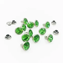 100Sets 6mm&8mm Light Green Crystal Rhinestone Rivets Metal Base Studs Stunds For Clothing Bag Leathercraft Rivet
