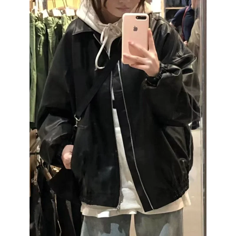 

Женская кожаная куртка в стиле ретро в байкерском стиле, американская модная тенденция, новый стиль на весну и осень, свободная повседневная студенческая куртка