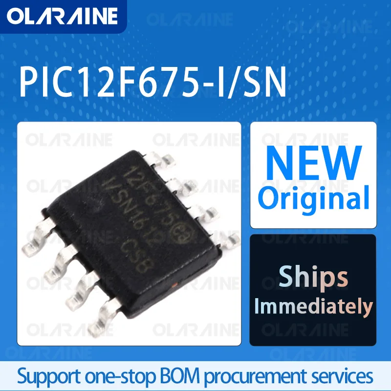 

5/10/100Pcs PIC12F675-I/SN SOIC-8 8-bit microcontroller -MCU RoHS PIC12 Data RAM 64 B 6 I/O Voltage 5.5 V