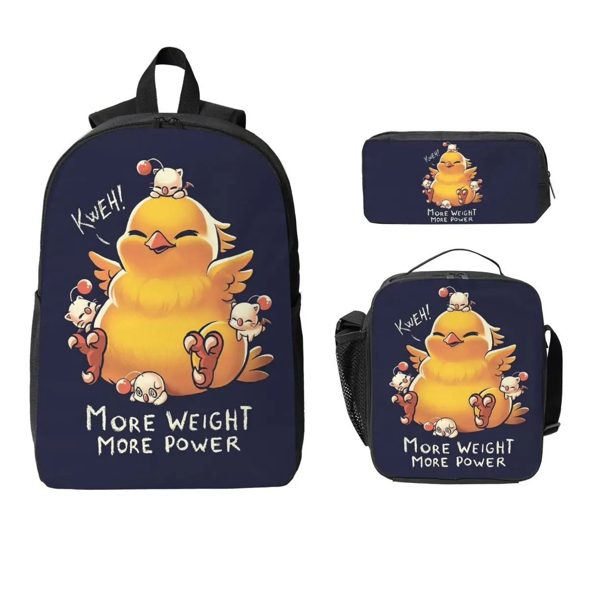 

Funny Fat Chocobo - Big Power Backpack Student BookBag School Bag Laptop Shoulder Bags 3ps Insulated Lunch Bag Pencil Case