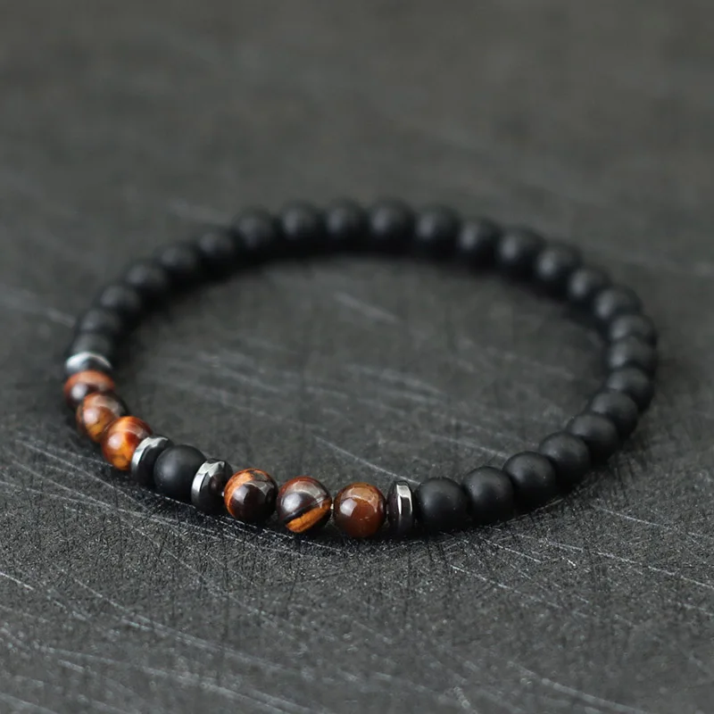 Noter Minimalist Beaded Bracelet For Men 6mm Hematite Onyx Tiger Eyes Stone Braclet Leisure Accessories Pulseras Para Hombre