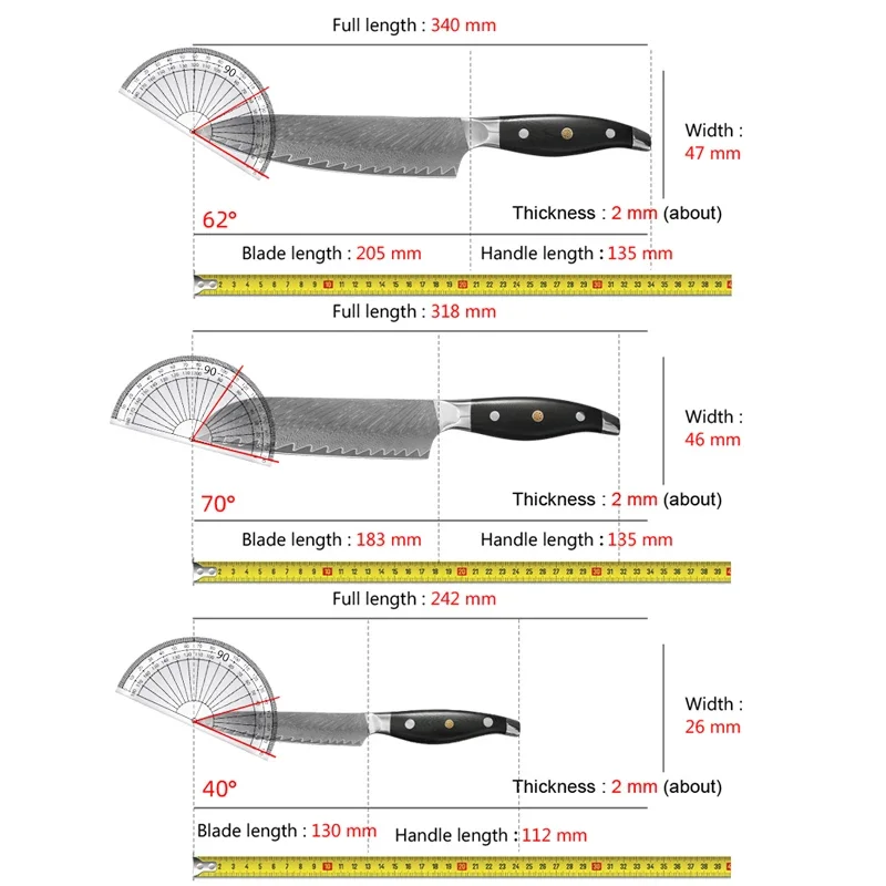 Professional Chef Knife VG10 Damascus Steel Blade Razor Sharp Meat-Cutting and Japanese Cooking Knife for Bread,Santoku,Paring