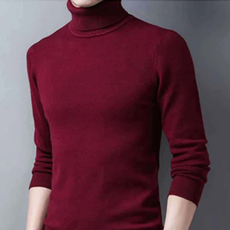 

2023 Autumn Winter New Turtleneck Short Fashion Sweater Men Loose Casual Pullover Coat Top Cashmere Wool Knit Base Shirt