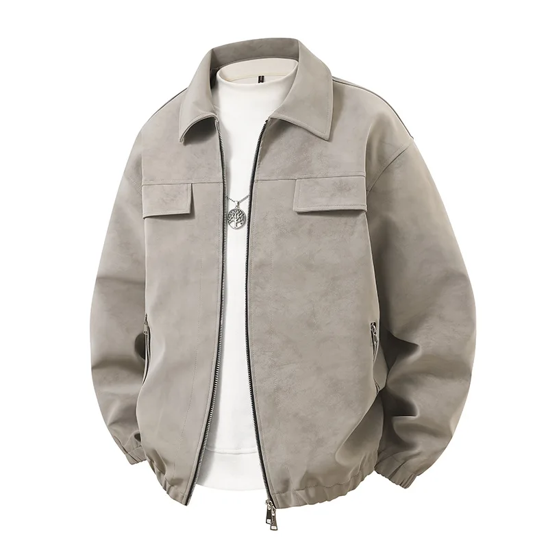 Men Women Spring Autumn PU Leather Work Jacket Biker Jacket Men Jacket Casual Stand Collar PU Leather Jacket Lapel Coat Loose