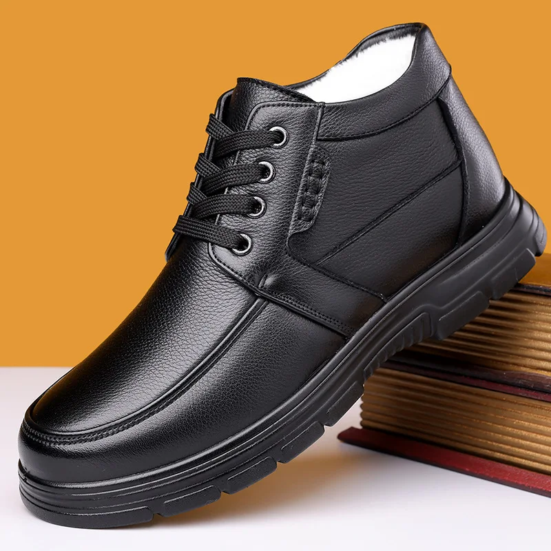 2025 Winter High-top Warm Cotton Shoes for Men Fashion Casual Black Lace Ankle Boots Male New Designer Business Leather Shoe Man - Image 2
