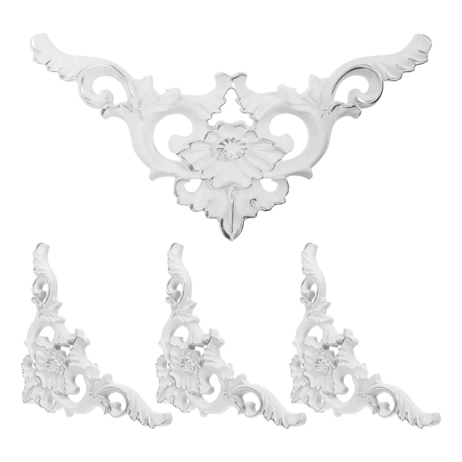 4Pcs Rococo Corner Applique Faux Plaster Decorative Ceiling Floral Ornament Vintage Carved Furniture Onlay Wall Decor Moulding