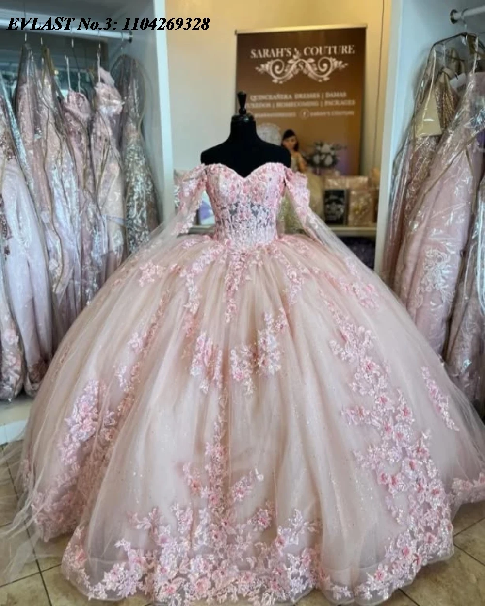 EVLAST блестящее розовое платье Quinceanera по индивидуальному заказу, бальное платье с кружевной аппликацией и бисером, многоуровневое Мексиканское милое платье 16, Vestido De 15 Anos E3Q483