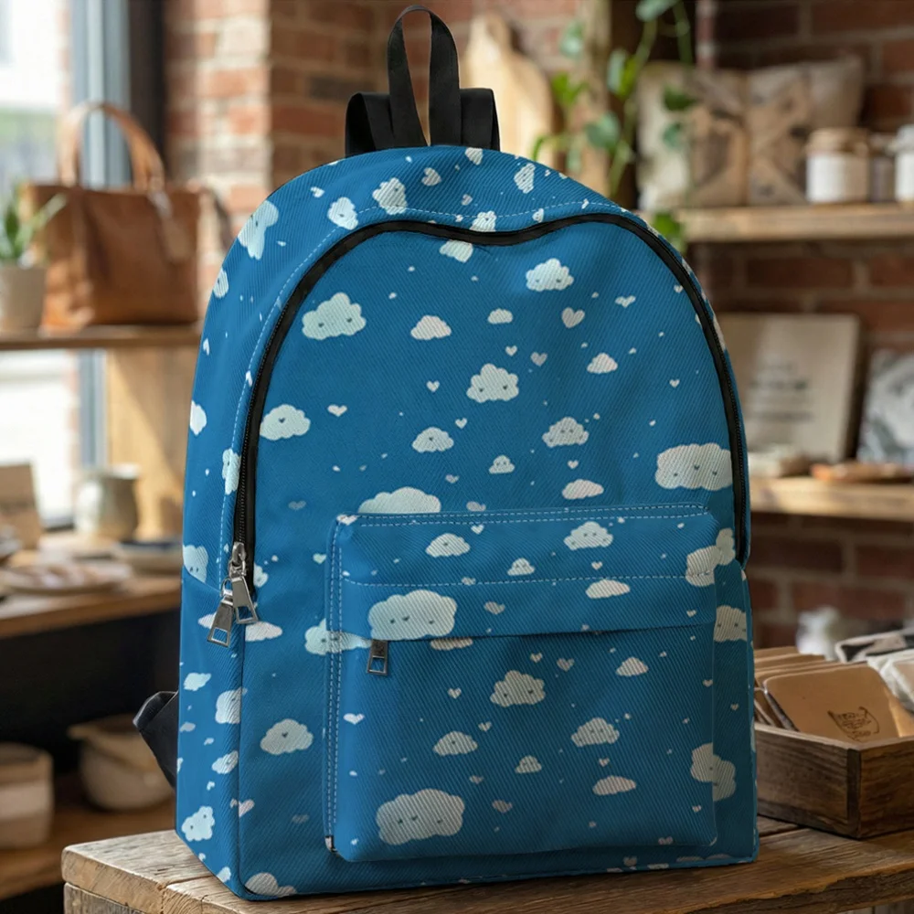 Cloud Heart Pattern 2D Printed Backpack Large-Capacity Student Schoolbag with Multi-Layer Design Daily Commute Short Trip