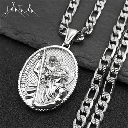 Religious ST.Christopher Protect Us Medal Necklace for Women Men Stainless Steel Silver Color Catholic Saint Chain Jewelry