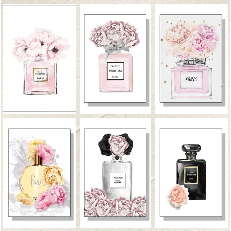 ملصق فني جداري فاخر على الطراز الاسكندنافي ، زهرة زجاجة عطر كوكو ، لوحة قماشية للغرفة ، مكتب ، ديكور مدرسي ، أدوات منزلية #2