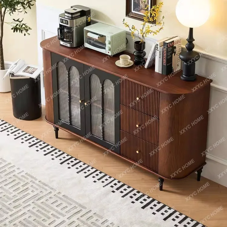 

SS retro solid wood dining side cabinet living room multi-functional partition storage antique color matching wall cabinet