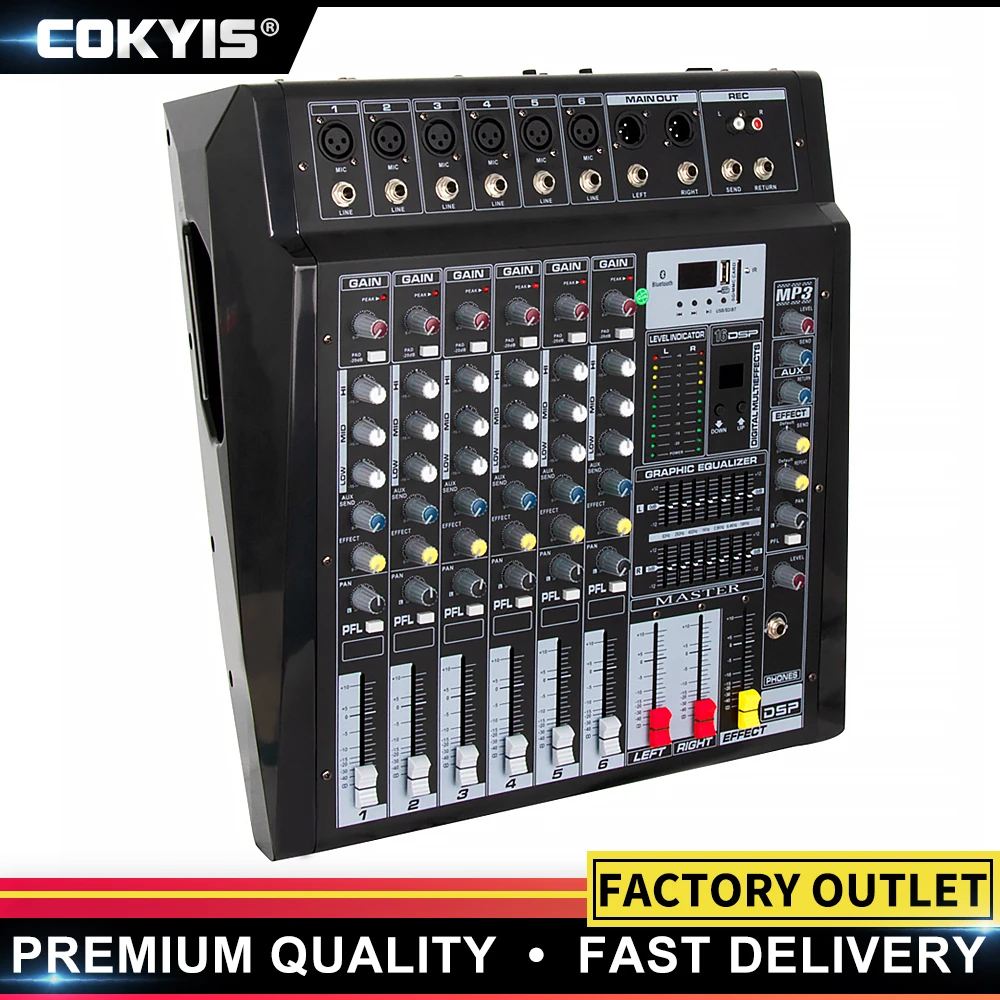 Professional Digital Sound Table 6 channel power mixer Record Computer Bluetooth USB 16 Digital Effect 700W mixer amplifier watt