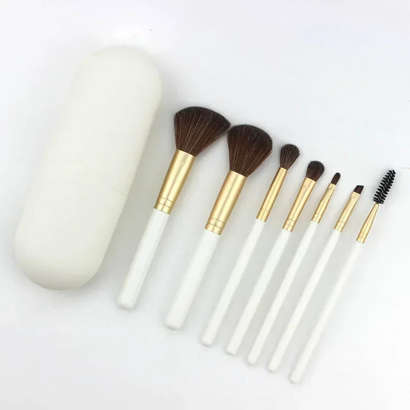 7 pennelli per trucco, fondotinta in polvere sintetica naturale, evidenziatore, set di pennelli per trucco professionale, bianco perla/oro rosa