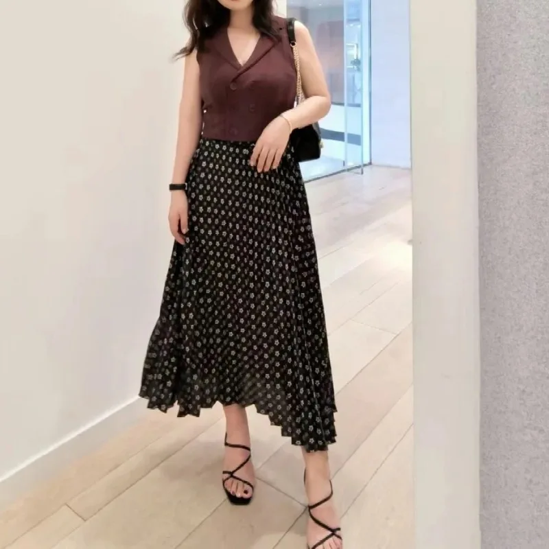 

Women's Skirt Star Print Elastic High Waist Spring Summer New Ladies Retro Pleats Robe